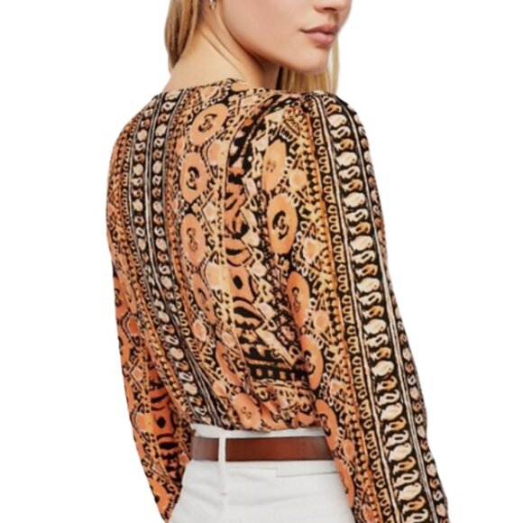 Free People Wild and Free Blouse M Paisley Boho Wrap V Neck Long Sleeve Top - Picture 8 of 8